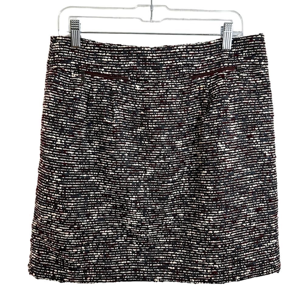 LOFT Boucle Tweed Mini Skirt Womens Size 8 Burgundy Gray Cream NWT Moto Zippers